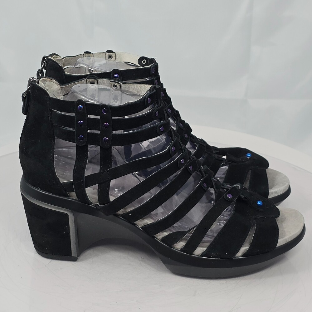 JAMBU Sugar Too 10 M Strappy Black Leather Caged Gladiator Booties/Sandals/Heels